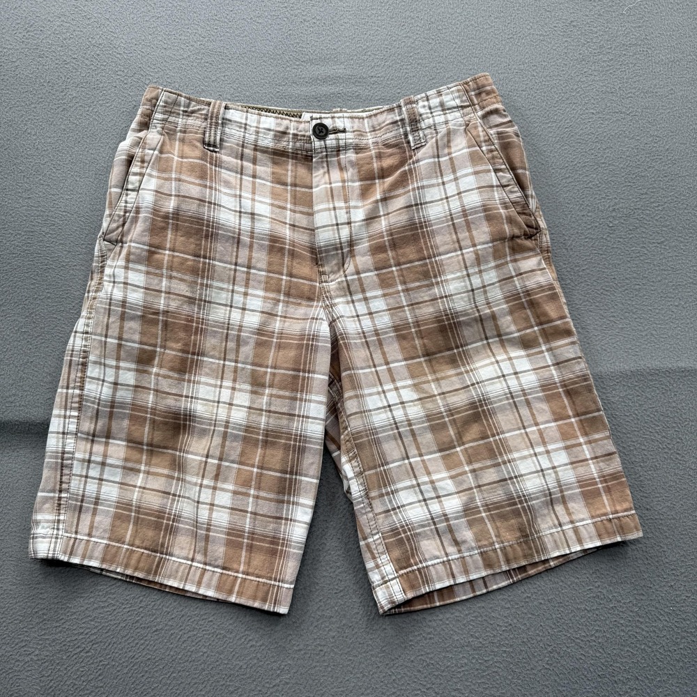 Aeropostale Shorts Mens 32 Brown Plaid Chino Cotton 12 Inseam Casual Summer